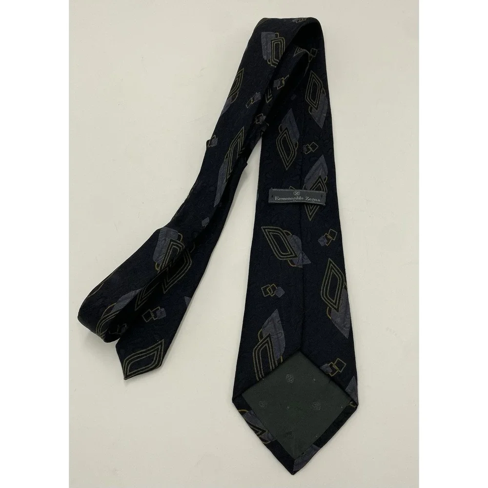 Ermenegildo Zegna Men's 100%‎ Silk Patterned Necktie Black *read*
